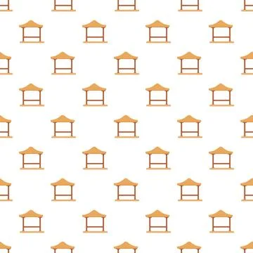 Japanese style pavilion seamless pattern white background Illustrazione stock