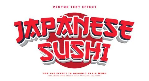 Japanese Sushi 3d editable text effect Template Illustrazione stock
