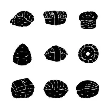 Japanese sushi hand drawn solid icon vector illustration Stock Illustration