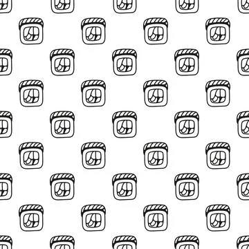 Japanese sushi roll seamless pattern in hand drawn doodle style. Asian food.. Stock Illustration
