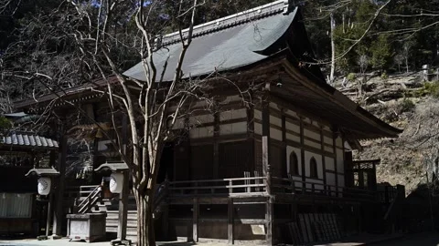 Japanese temple architecture in forest setting, traditional wooden shrine i.. Stock Footage 331491618