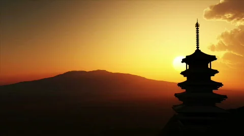 Japanese Temple at Sunset Stock Footage 784238