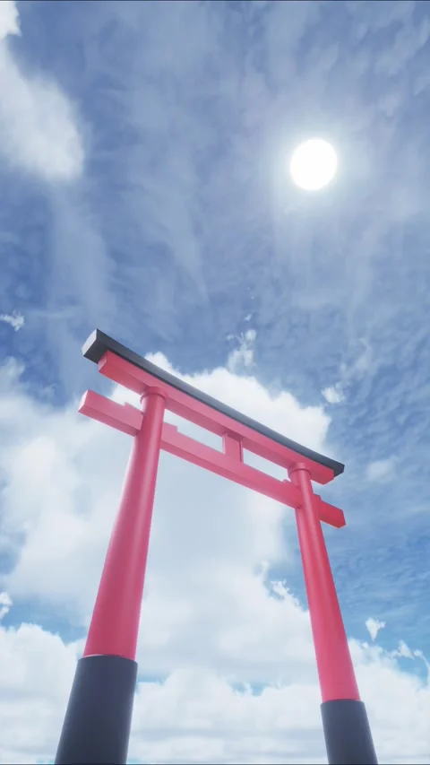 Japanese torii gate with flying clouds in the background. Time lapse Stock Footage 292883355