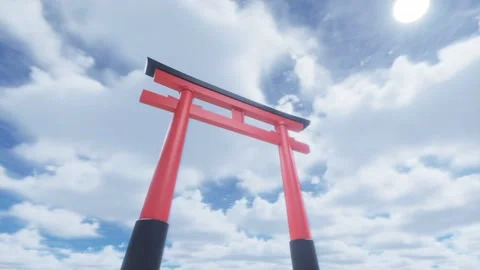 Japanese torii gate with flying clouds in the background. Time lapse Stock Footage 292883433