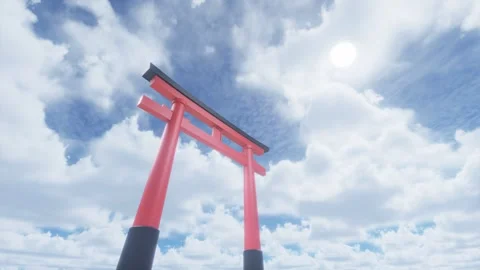 Japanese torii gate with flying clouds in the background. Time lapse Stock Footage 292883436