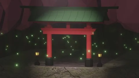 Japanese Torii Gate Motion Background Firefly Low Poly Background Stock Footage 165933092