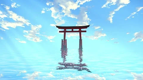 Japanese Torii Ocean Loop Background Stock Footage 334659752
