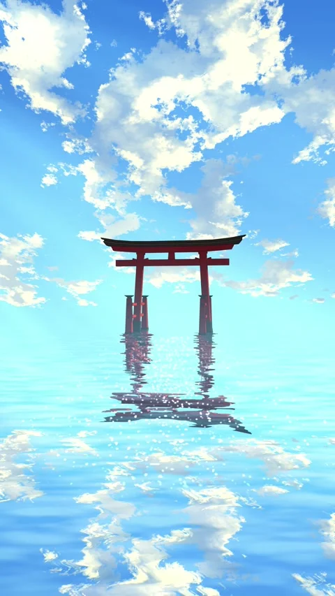 Japanese Torii Ocean Loop Background Vertical Stock Footage 334659930