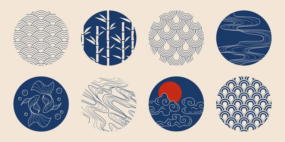 Japanese tradition circle patterns Stock Illustration