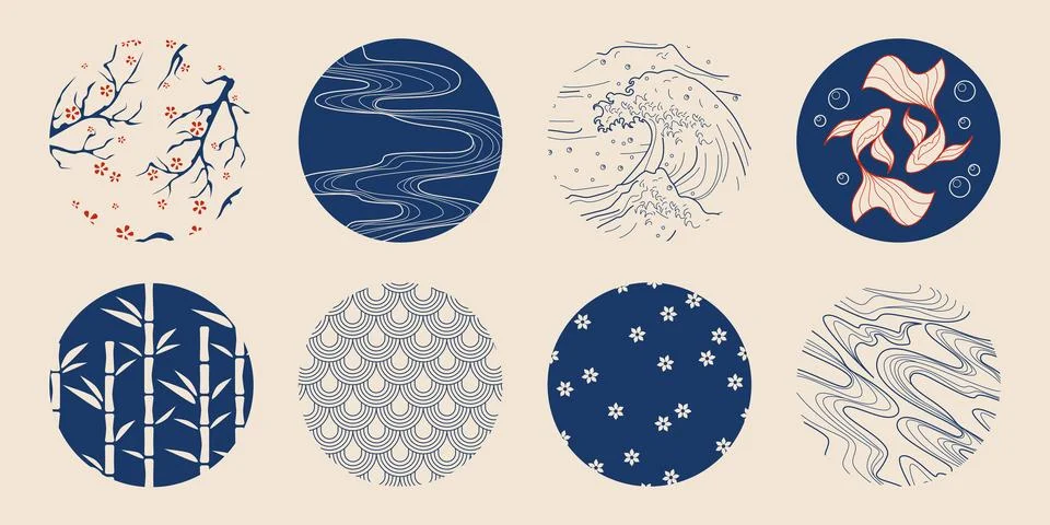 Japanese tradition circle patterns Stock Illustration