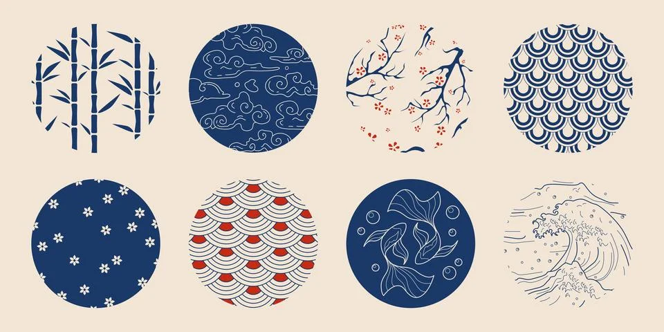 Japanese tradition circle patterns Stock Illustration