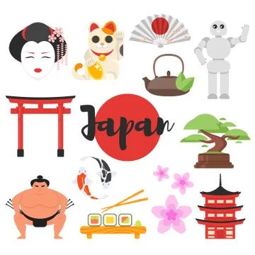Japanese traditional objects. Stock Illustration