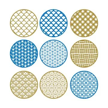 Japanese traditional patterns creating abstract circular design elements Stock Illustration