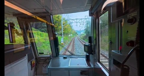 Japanese train driver perspective of urban railway from Kyoto to Uji Stock Footage 337073581