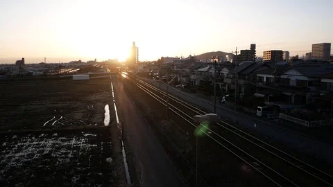 Japanese train with a sunset as background Video stock 86851540