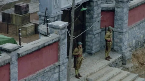 Japanese troops guarding the yard Stock Footage 235269613