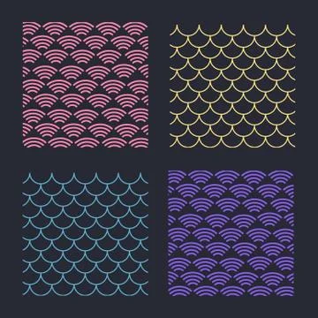 Japanese vector patterns set. Wave pattern. Sea japan pattern vector Stock Illustration
