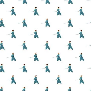 Japanese warrior in combat stance pattern Stock Illustration