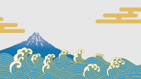 Japanese Wave and Cloud Loop Animation  Alpha channel Background, Mount Fuji Stock Footage 312661654