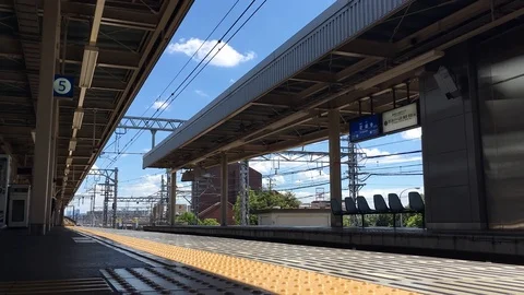 Japan，Train entering station Stock Footage