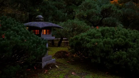 Japenese Lighted Garden Lantern Stock-Footage 105072811