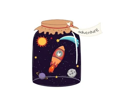 A jar of adventure space illustration Stockillustratie