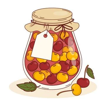 Jar of Assorted Cherry Jam with Red and Yellow Berries. Homemade Fruit Pres.. Stock Illustration