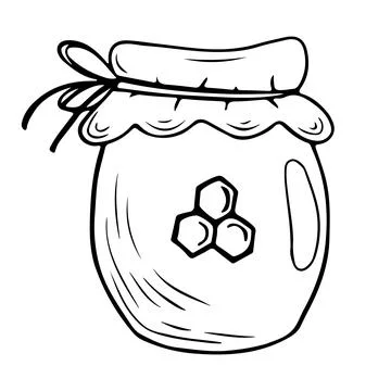 Jar of bee honey drawn in doodle style. Vector Stock Illustration