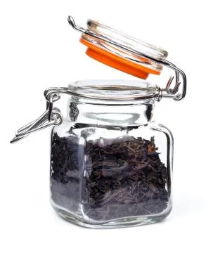 Jar of black tea Stock Photos