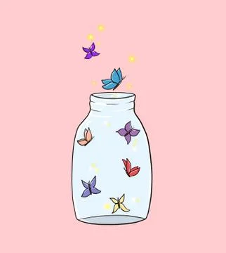 Jar of butterflies Stock Illustration