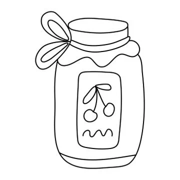 Jar of cherry jam in doodle style. Stock Illustration