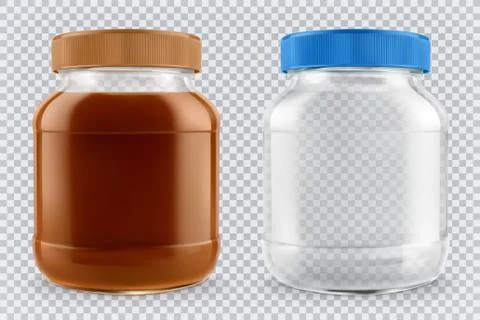 Jar of chocolate spread and empty glass jar. 3d vector realistic mockup Stock Illustration