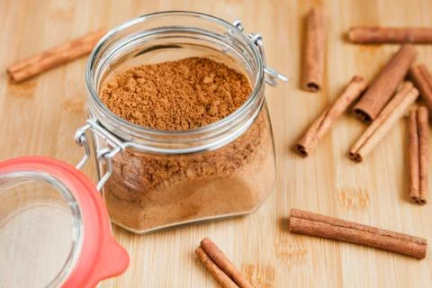 Jar With Cinnamon Stock Photos