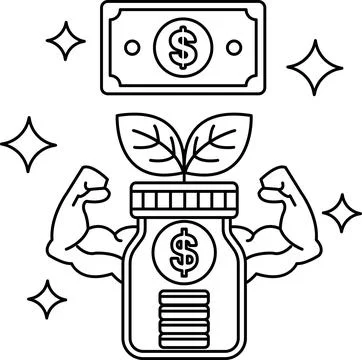 A jar with a dollar sign on it is being held by a man with his arms raised Stock Illustration