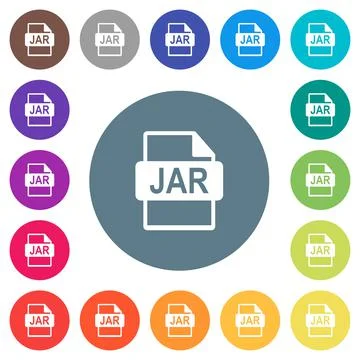 JAR file format flat white icons on round color backgrounds Ilustración de archivo
