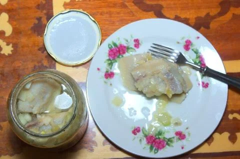 Jar with fillets from herring Stock Photos