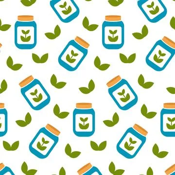 Jar of flower fertilizer seamless pattern. Gardening concept Stockillustratie