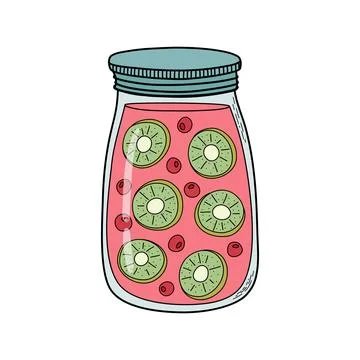 Jar of fruit jam or compote. Glass jar with metal lid for food preservation. Stock Illustration