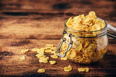 Jar full of corn flakes Stock Photos