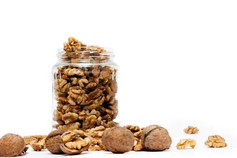 Jar full of walnuts Stock Photos