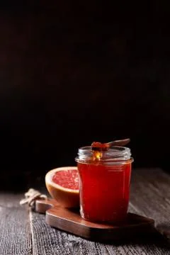 Jar with grapefruit jam Stock Photos