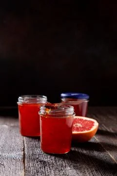 Jar with grapefruit jam Stock Photos