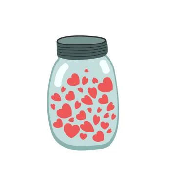 Jar with hearts. Vector flat illustration. Valentine's day drawing Stock Illustration