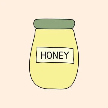 Jar with honey, doodle style flat vector Stock Illustration