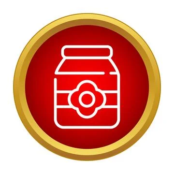 Jar icon with flower label in red circle Stock Illustration