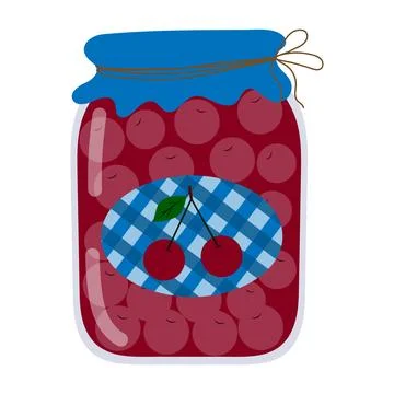 Jar with jam and cherry compote, vector isolated on a white background Stock Illustration