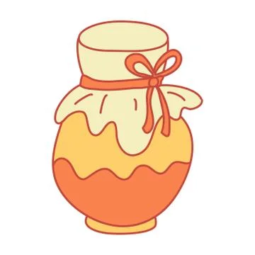Jar of jam or honey in flat style with lines. Stock Illustration