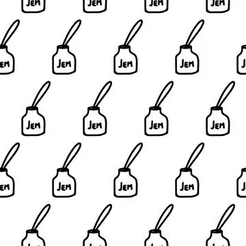 Jar of jam seamless pattern. Doodle pattern with jar of jam isolated on white Stock Illustration