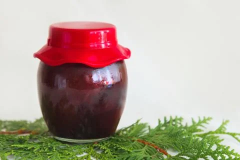 Jar with jam on white background Stock Photos