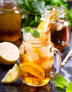 Jar of lemon ice tea Stock Photos